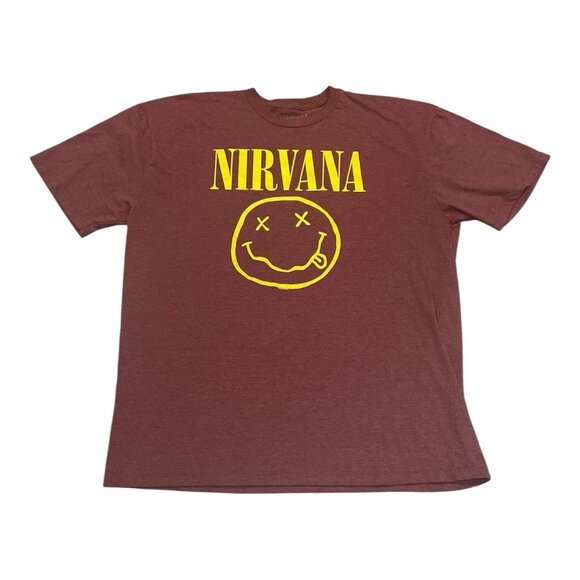 Nirvana 2019 Smiling Faces Mens Maroon Shirt With Graphic Size 2XL - Picture 1 of 3
